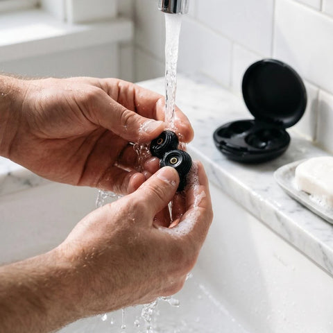 Hevi™ Silent Earplugs – oplachovanie štupľov vodou s mydlom