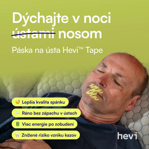 Nalepenie pásky na ústa Hevi™ Tape pred spaním
